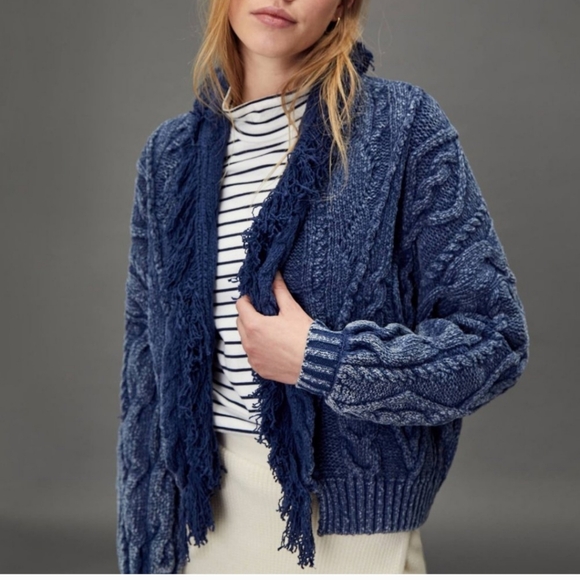 Anthropologie Sweaters - Anthropologie Pilcro Hana Fringed Cardigan Size M/L Blue